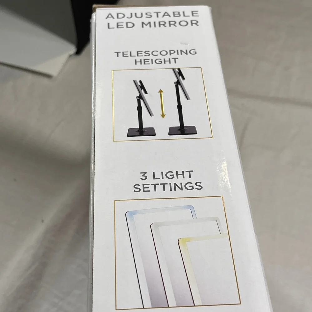 Glo Tech Rectangle LED Mirror Black Dimmable 10x Magnifying 3 Light Seting NEW